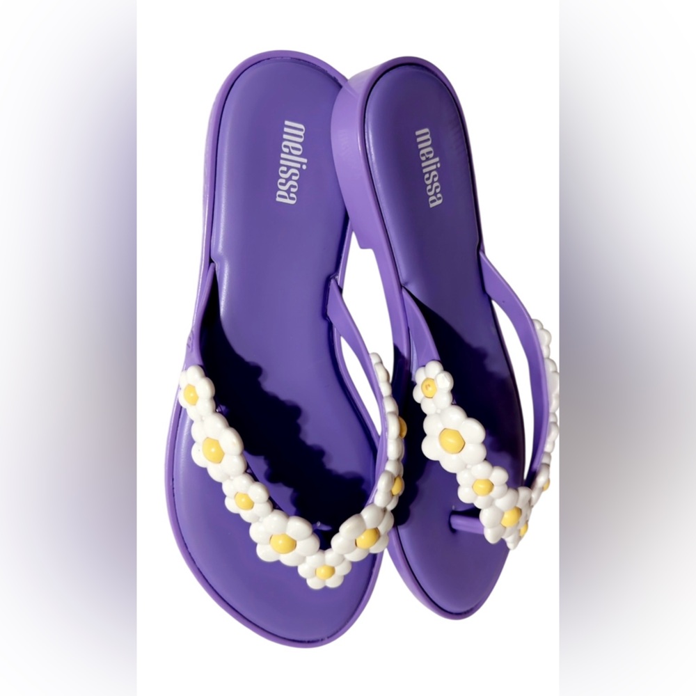 Melissa Lavender Sandals with White Floral Design Size 7 - Picture 6 of 8